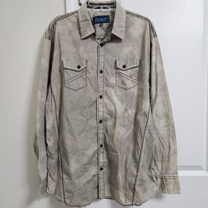 Roar Button Up Signature Shirt Men's 2XL Tan Thick Stitch Long Sleeve Acid Wash